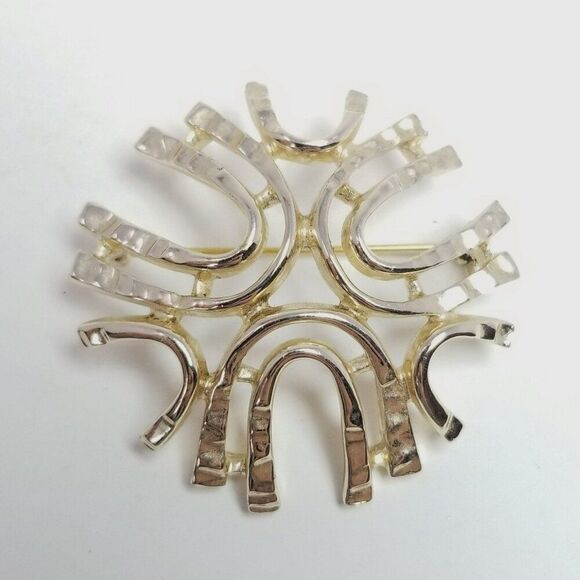 Vintage Sarah Coventry Retro Atomic Style Brooch, Pale Gold Tone Estate, Signed - Picture 2 of 7